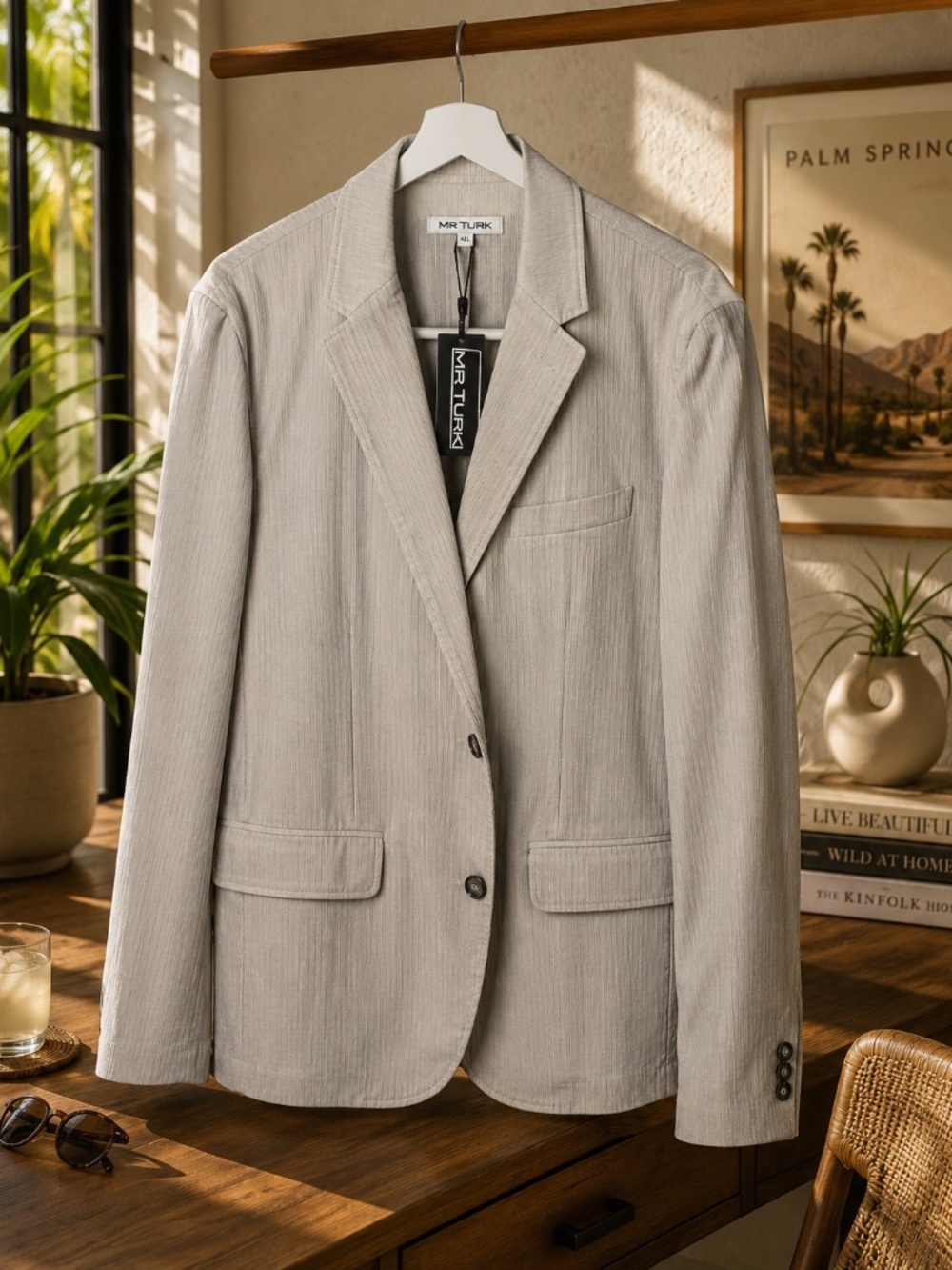 NWT Mr Turk Trina Turk Men’s 42L Light Gray Corduroy Blazer Sport Coat